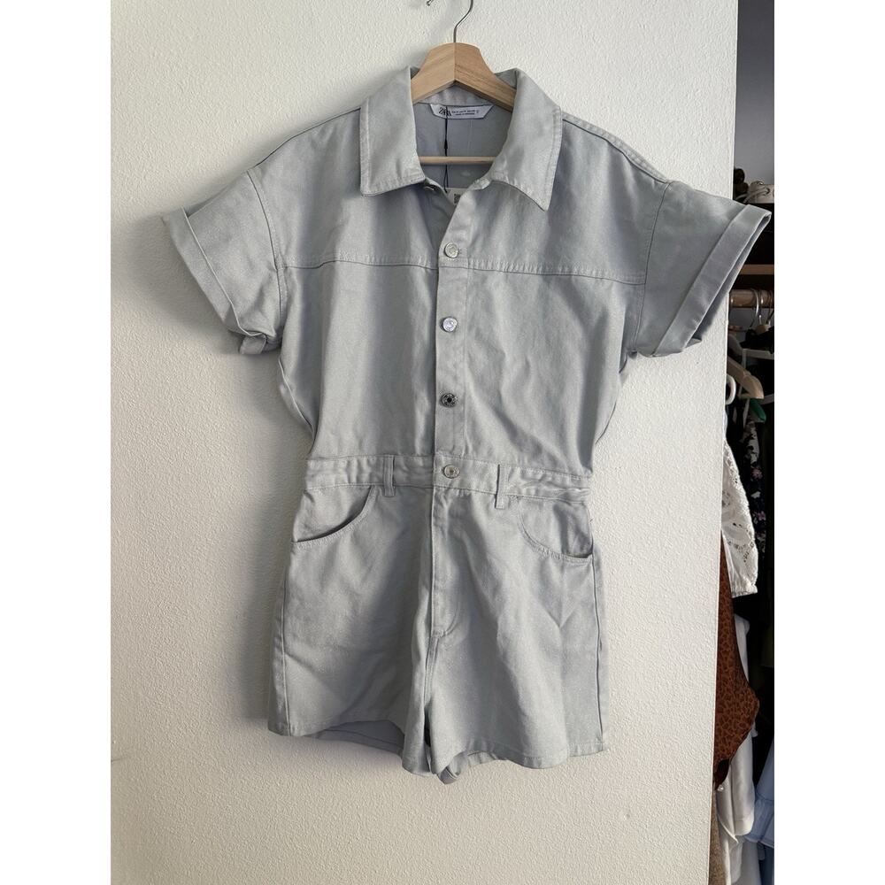 Zara Light Gray Short Sleeve Utility Romper